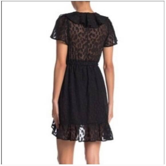 Ten Sixty Sherman Black Semi-sheer Dress Ruffle Hem Faux-Wrap Style Small - Picture 11 of 11